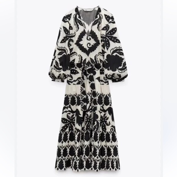 Zara Belted Printed Dress Cotton New - Picture 3 of 4
